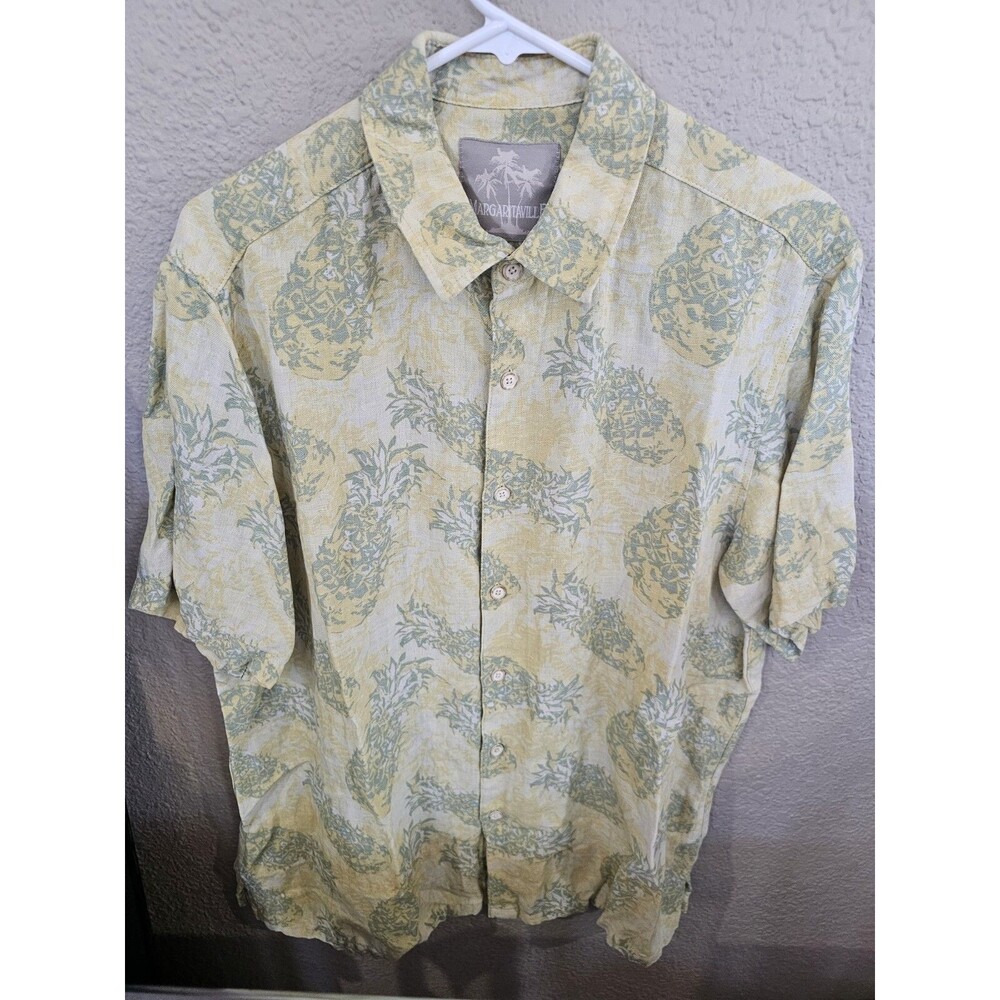 Margaritaville Pineapple Print Silk Linen Blend Hawaiian Shirt Men's XL